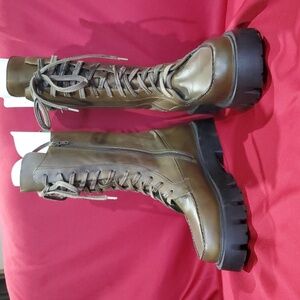 Free People Jones Boots Lace Up Lug Combat Boot Side Zip Army Green